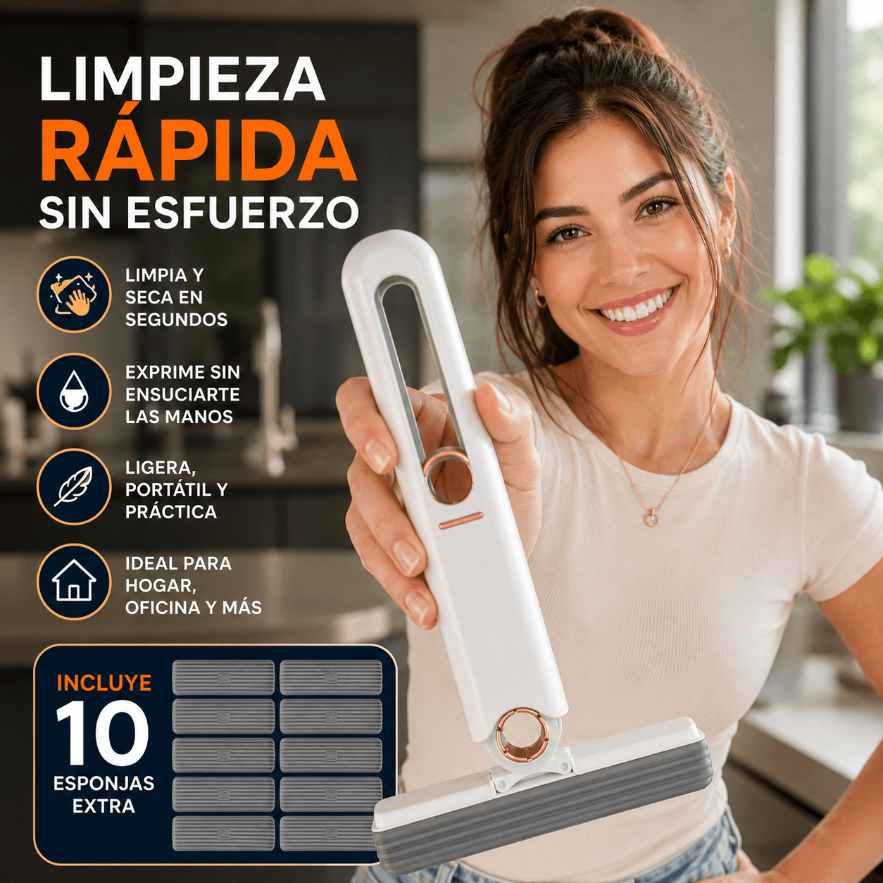 MiniMop Pro: Limpia y exprime sin ensuciarte.